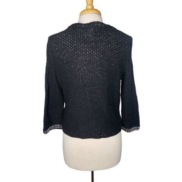 CHICOS Black Knit Silver Chain Detail Zebra Stripe Mesh Cardigan Medium (1) - Picture 3 of 11